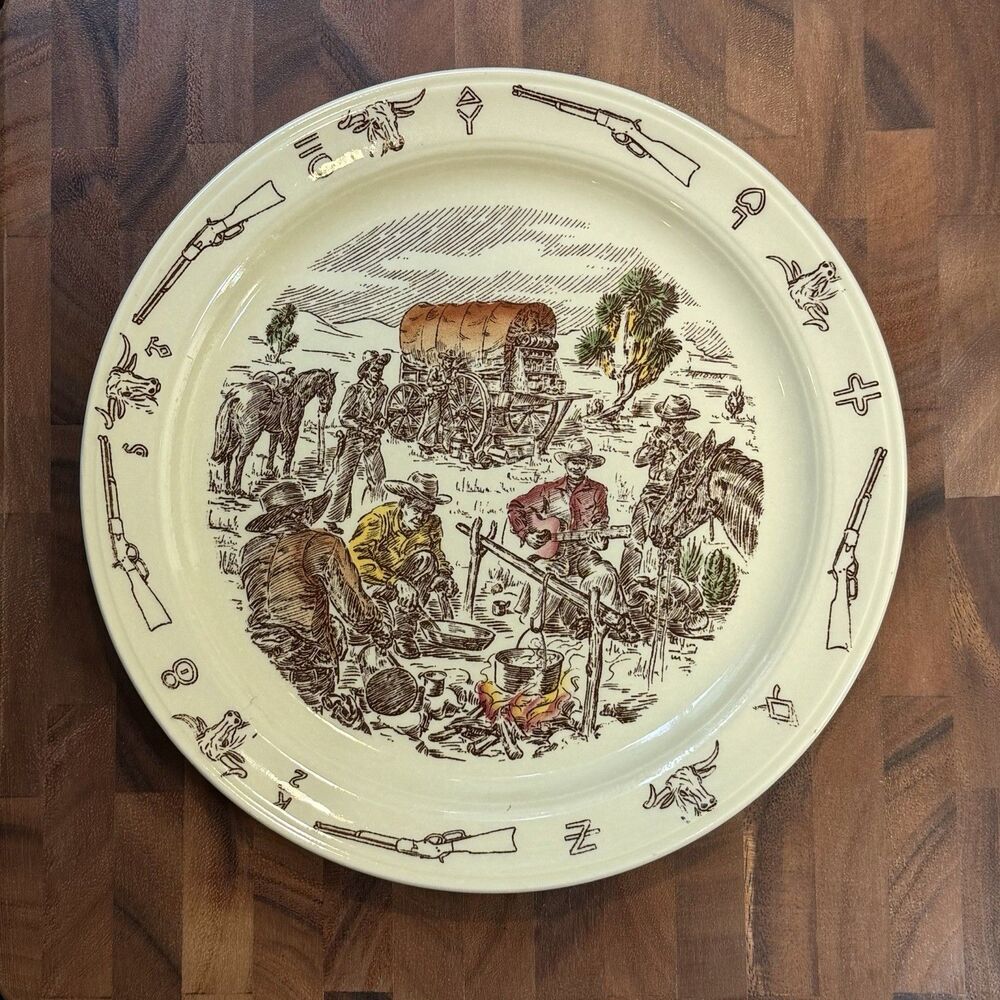 Vernon Kilns Frontier Days Dinner Plate Winchester 73 1950s Hand Painted 10 1/4”